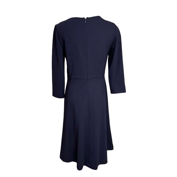 Talbots Petite Retro 50s Scarf Dress 3/4‎ Sleeve Navy Blue Ponte Fit & Flare 4P - Picture 4 of 12
